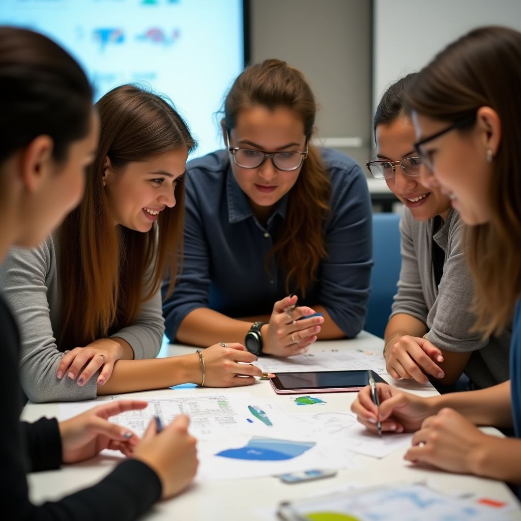 Grupo de estudiantes universitarios en un taller de finanzas